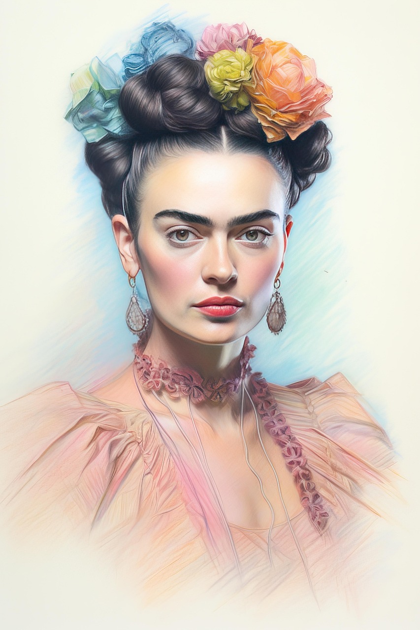 Frida Kahlo, kadın, çiçek, çiçekli kadın, güzel, güzel kadın, resim